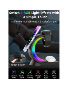 Cargador Inalámbrico 3 en 1 AYUBOC Mag-Safe 15W RGB para Apple 2