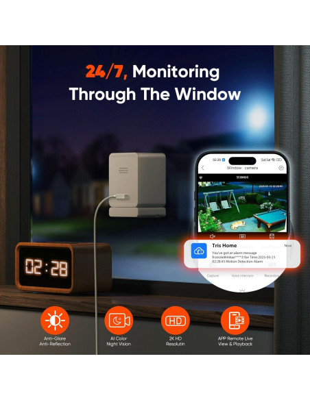Cámara de Ventana GIVZECK 2K WiFi Inalámbrica con Visión Nocturna Cámara de Ventana GIVZECK 2K WiFi Inalámbrica con Visión Nocturna