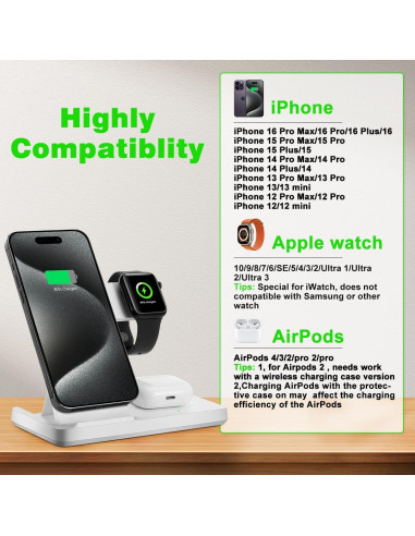 Estación de Carga Inalámbrica 3 en 1 Mag-Safe para iPhone 12-16