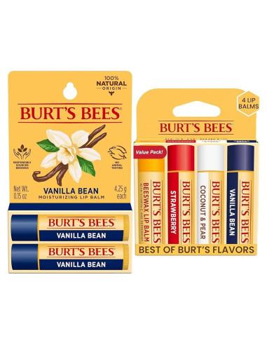 Bálsamo Labial Burt's Bees 4 Tubos 4.25g - Vainilla, Fresa, Coco, Pera