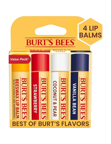Bálsamo Labial Burt's Bees 4 Tubos 4.25g - Vainilla, Fresa, Coco, Pera