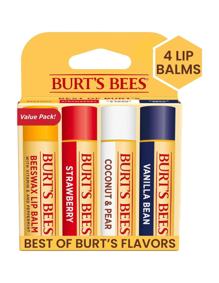 Bálsamo Labial Burt's Bees 4 Tubos 4.25g - Vainilla, Fresa, Coco, Pera