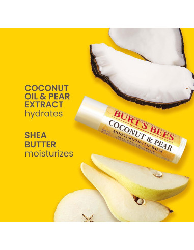 Bálsamo Labial Burt's Bees 4 Tubos 4.25g - Vainilla, Fresa, Coco, Pera