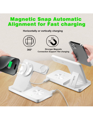Estación de Carga Inalámbrica 3 en 1 Mag-Safe para iPhone 12-16