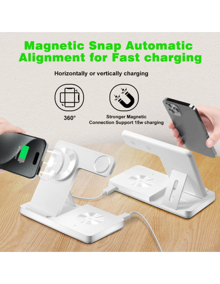 Estación de Carga Inalámbrica 3 en 1 Mag-Safe para iPhone 12-16