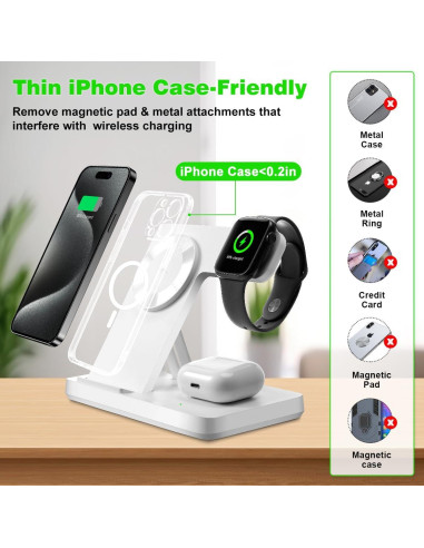 Estación de Carga Inalámbrica 3 en 1 Mag-Safe para iPhone 12-16