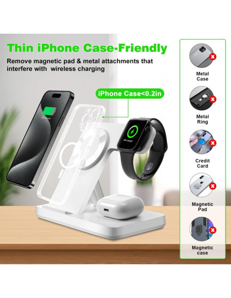 Estación de Carga Inalámbrica 3 en 1 Mag-Safe para iPhone 12-16