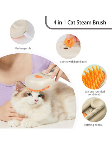 Cepillo de Vapor 4 en 1 para Gatos y Perros MS-0002 Beige