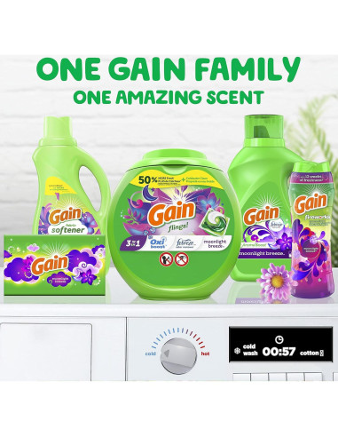 Gain Flings Detergente para Ropa 102 Pacs Aroma Brisa de Luna