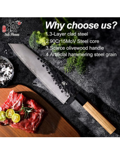 Cuchillo de Chef Kiritsuke 23 cm Tinta de Ciruelas Acero Inoxidable 2