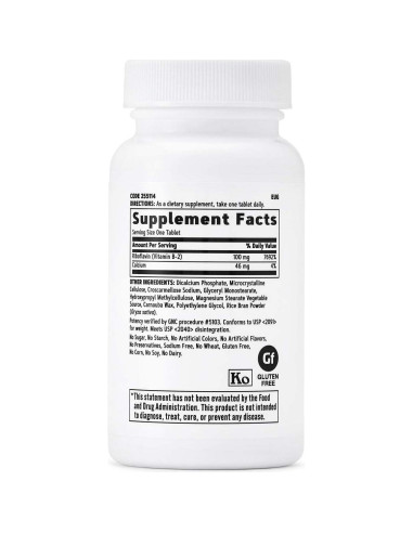 Suplemento de Vitamina B2 100mg GNC - 100 Tabletas Vegetarianas