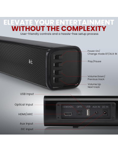 Barra de Sonido Pyle PSBVSN60 - 60W, Bluetooth, HDMI, USB 2