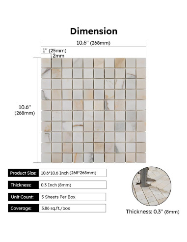 Azulejo de mosaico de mármol Diflart Calacatta dorado 1" pulido