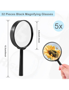 32 Piezas Lupa Negra para Niños IRCHLYN Aumento 5X 2