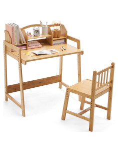 Conjunto de Escritorio y Silla UNICOO para Niños - Bambú Ajustable