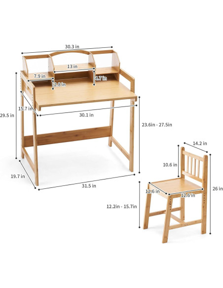Conjunto de Escritorio y Silla UNICOO para Niños - Bambú Ajustable