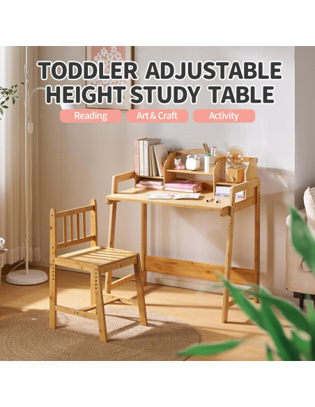 Conjunto de Escritorio y Silla UNICOO para Niños - Bambú Ajustable
