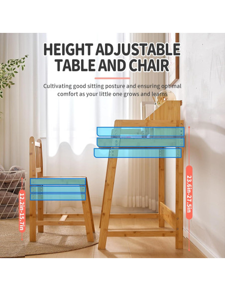 Conjunto de Escritorio y Silla UNICOO para Niños - Bambú Ajustable