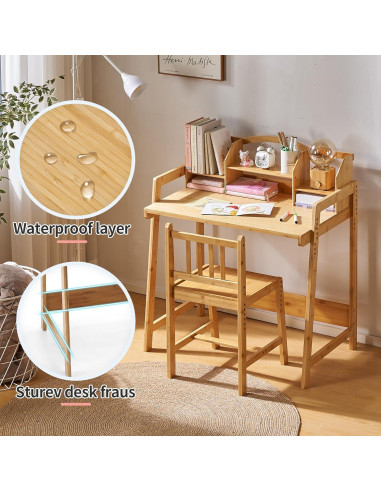 Conjunto de Escritorio y Silla UNICOO para Niños - Bambú Ajustable