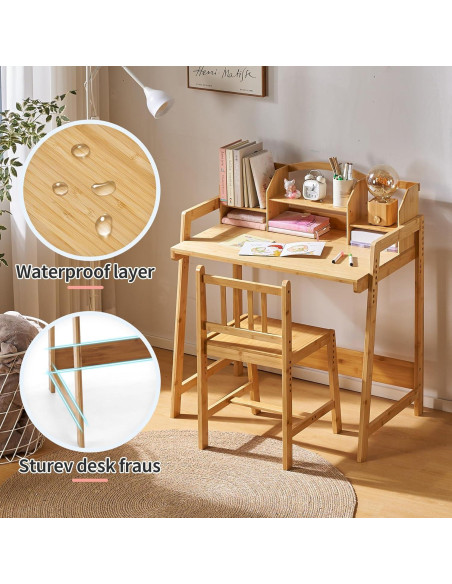 Conjunto de Escritorio y Silla UNICOO para Niños - Bambú Ajustable