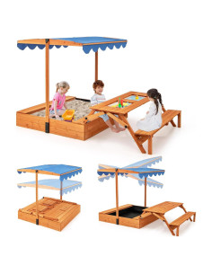 Caja de Arena de Madera Costzon 3 en 1 con Toldito Ajustable