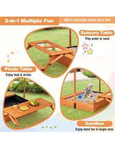 Caja de Arena de Madera Costzon 3 en 1 con Toldito Ajustable 2