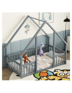 Cama Montessori Twin Mirightone con Barandillas de Seguridad Gris