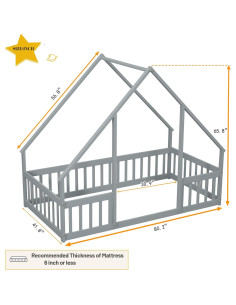 Cama Montessori Twin Mirightone con Barandillas de Seguridad Gris 2