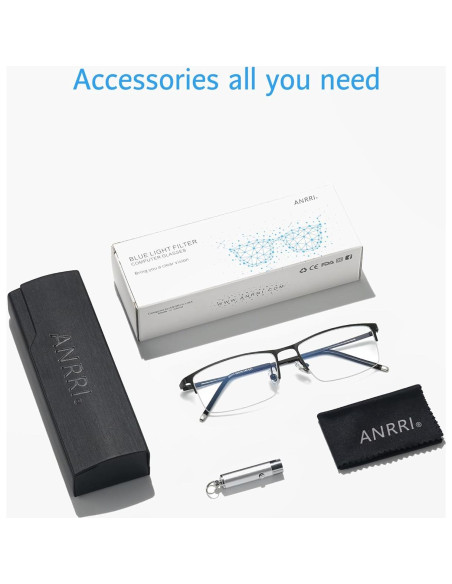 Gafas de Luz Azul ANRRI Semi Sin Montura para Hombres - Lentes Livianas