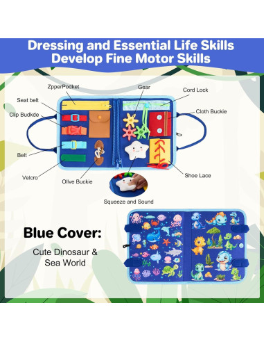 Tablero Ocupado Montessori TOYSYM Dinosaurio Azul 27.9x21.9cm