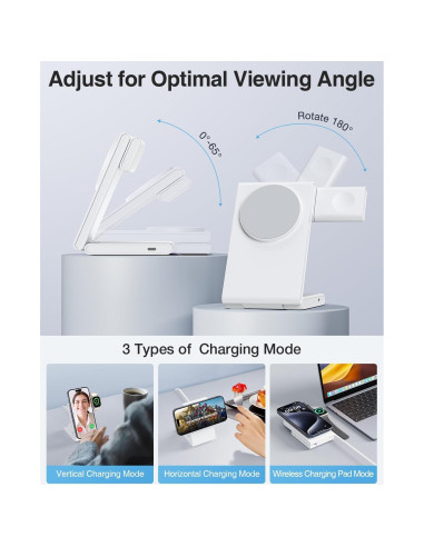 Estación de Carga Inalámbrica 3 en 1 Houflody con USB-C 20W