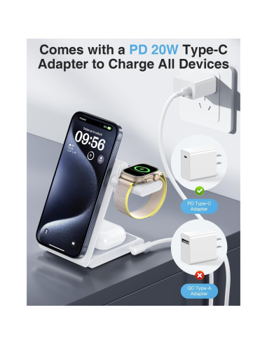 Estación de Carga Inalámbrica 3 en 1 Houflody con USB-C 20W