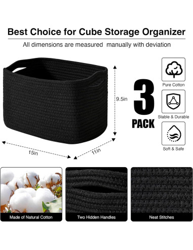 Cestas de Almacenamiento Negras ICERZCZ 3 Paquetes 38x28x14cm
