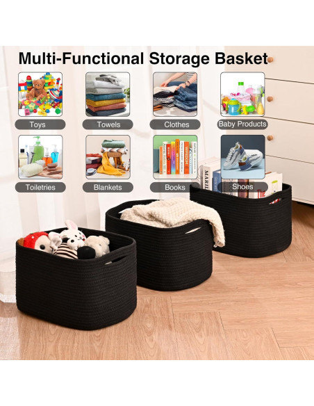 Cestas de Almacenamiento Negras ICERZCZ 3 Paquetes 38x28x14cm