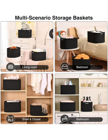 Cestas de Almacenamiento Negras ICERZCZ 3 Paquetes 38x28x14cm