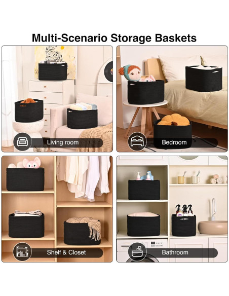 Cestas de Almacenamiento Negras ICERZCZ 3 Paquetes 38x28x14cm