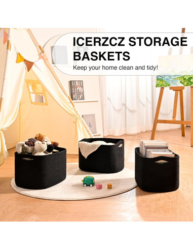 Cestas de Almacenamiento Negras ICERZCZ 3 Paquetes 38x28x14cm