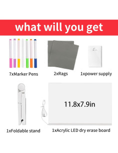 Tablero de Notas LED Acrílico Safoezy 30x20 cm con 7 Lápices 2