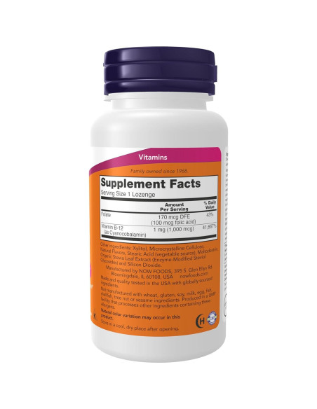 Vitamina B-12 1000 mcg NOW Foods con Ácido Fólico 250 Pastillas Vitamina B-12 1000 mcg NOW Foods con Ácido Fólico 250 Pastillas