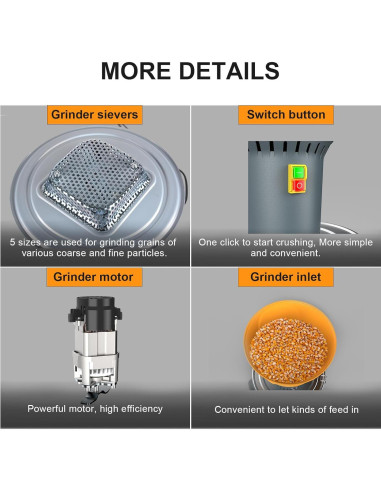 Molino de maíz eléctrico LSYSGSB 50L 1000W 5 tamices