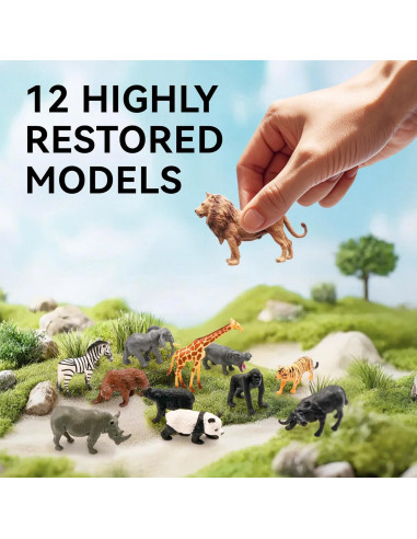 Juguetes Educativos Dotimo Mini Zoo - 12 Figuras de Animales 3D