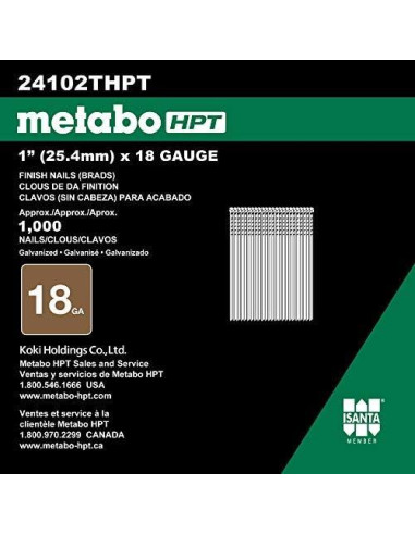 Clavos Metabo HPT 1" x 18 Calibre Galvanizados 1000 Pzas