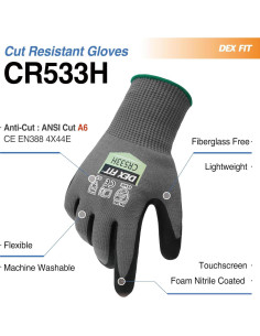 Guantes Resistentes a Cortes DEX FIT CR533H, Talla M, Gris 2