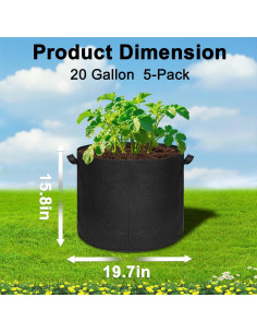 Paquete de 5 bolsas de cultivo Hemikaki 20 galones 50 cm 2