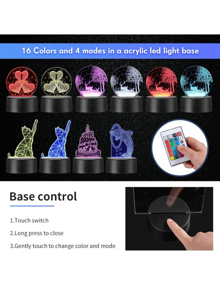 Conjunto de Base de Lámpara LED Nocturna 3D Riakrum 12 Piezas
