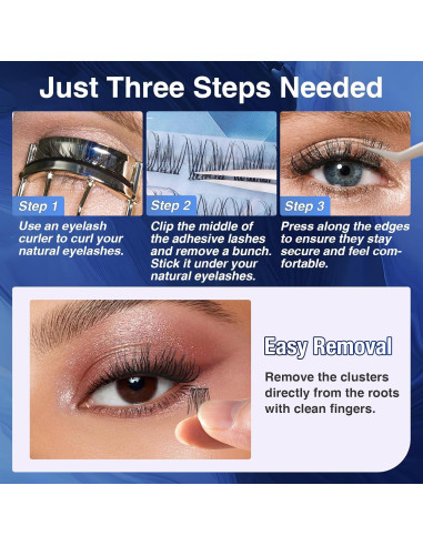 Grupos de Pestañas Autoadhesivas GOLLEE 72PCS D Curl Natural