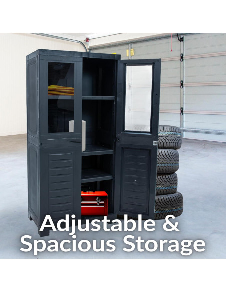 Armario de Almacenamiento Sunnydaze 123 cm con 2 Puertas de Vidrio