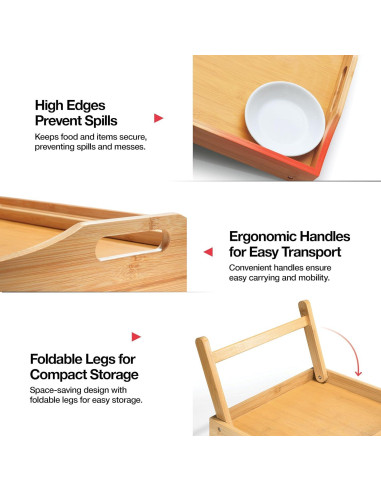 Bandeja de Cama Plegable HOME IT de Bambú 43.2x33.4cm