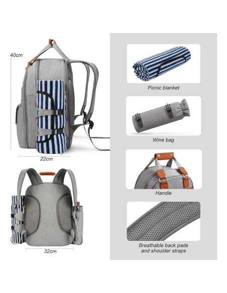 Mochila de Picnic DHAEE para 4 Personas con Enfriador y Manta
