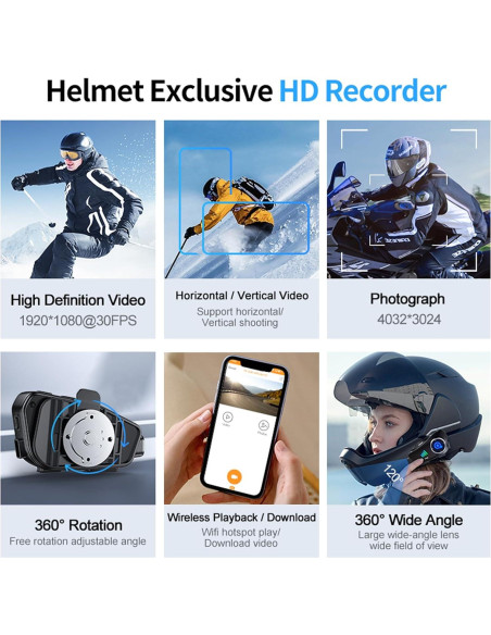 Cámara de casco Bluetooth 1080P IP66 con auricular 1500mAh Cámara de casco Bluetooth 1080P IP66 con auricular 1500mAh